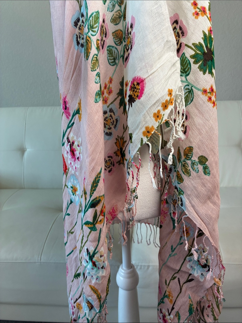 Spartina Floral Light Pink Ombre Shawl with Fringe - Picture 7 of 13